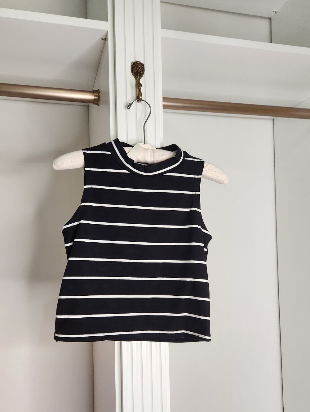 Striped Mock Neck Sleeveless Top - Black & White Stripes